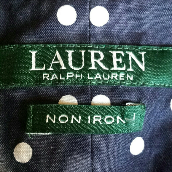 Lauren Ralph Lauren Navy Blue Polkadot Non Iron Button Down Shirt S - Picture 11 of 13